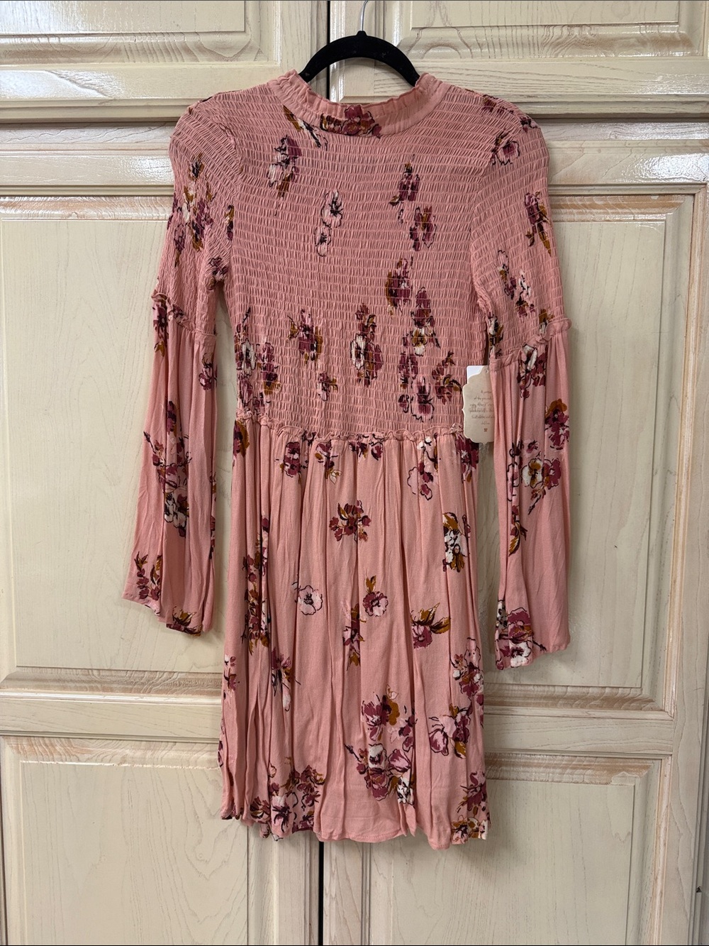 Altar'd State Pink Floral Smocked Long Sleeve Dress